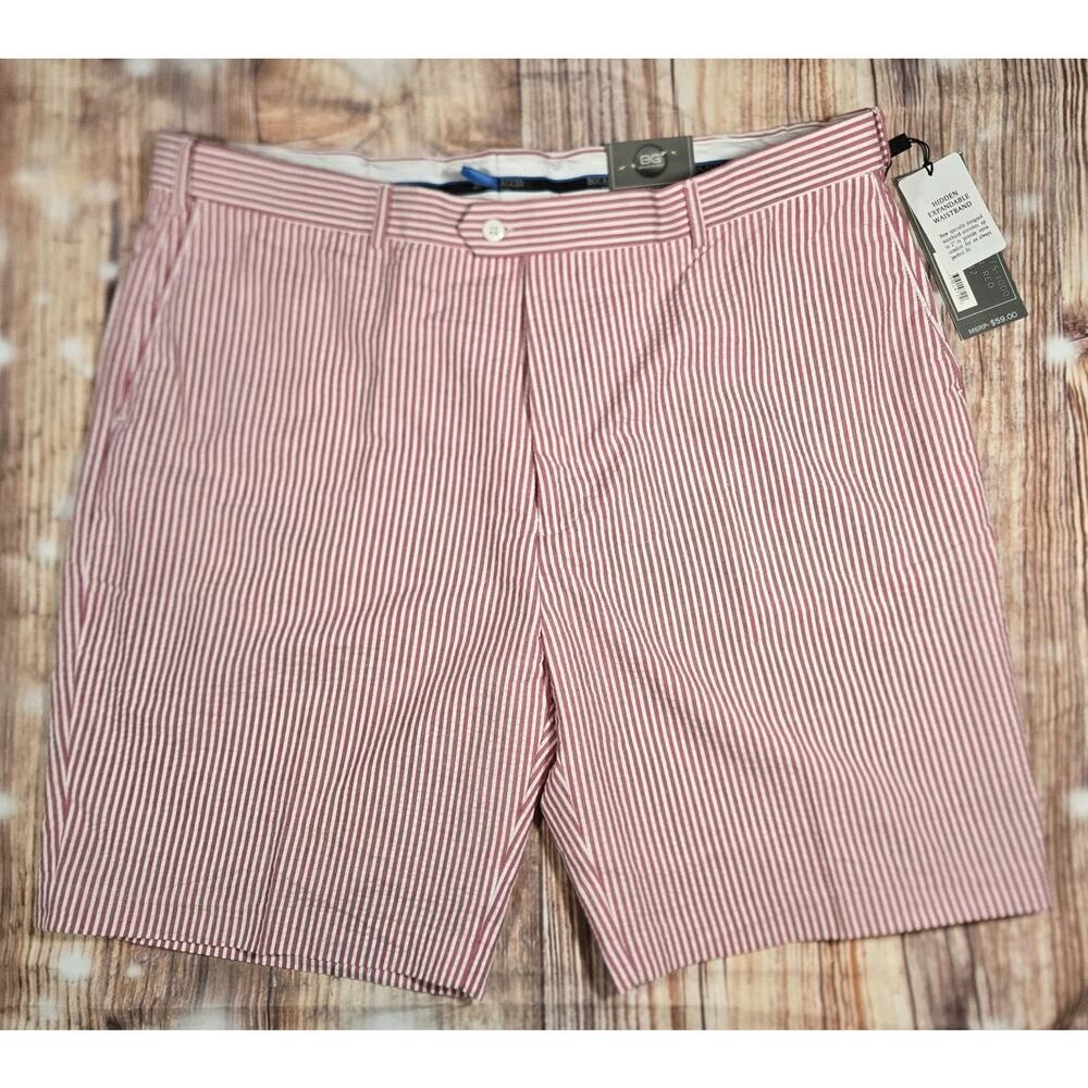 Bocaccio Golf Mens Red Striped Seersucker Shorts Size 42 Relaxed Fit